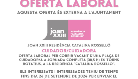 Portada Oferta laboral per cobrir vacant d’una plaça de cuidador/a a jornada completa