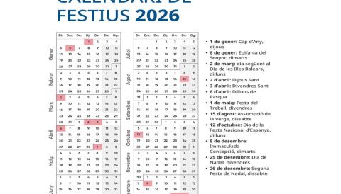 Portada Calendari de festius 2026 a les Illes Balears