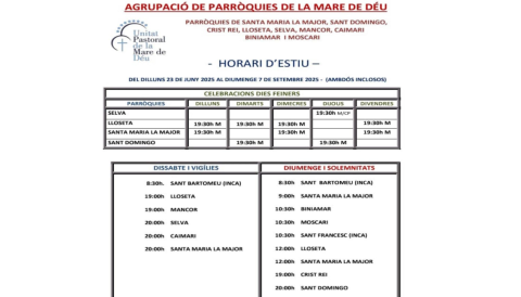 Portada Horaris d'estiu Agrupació de Parròquies de la Mare de Déu