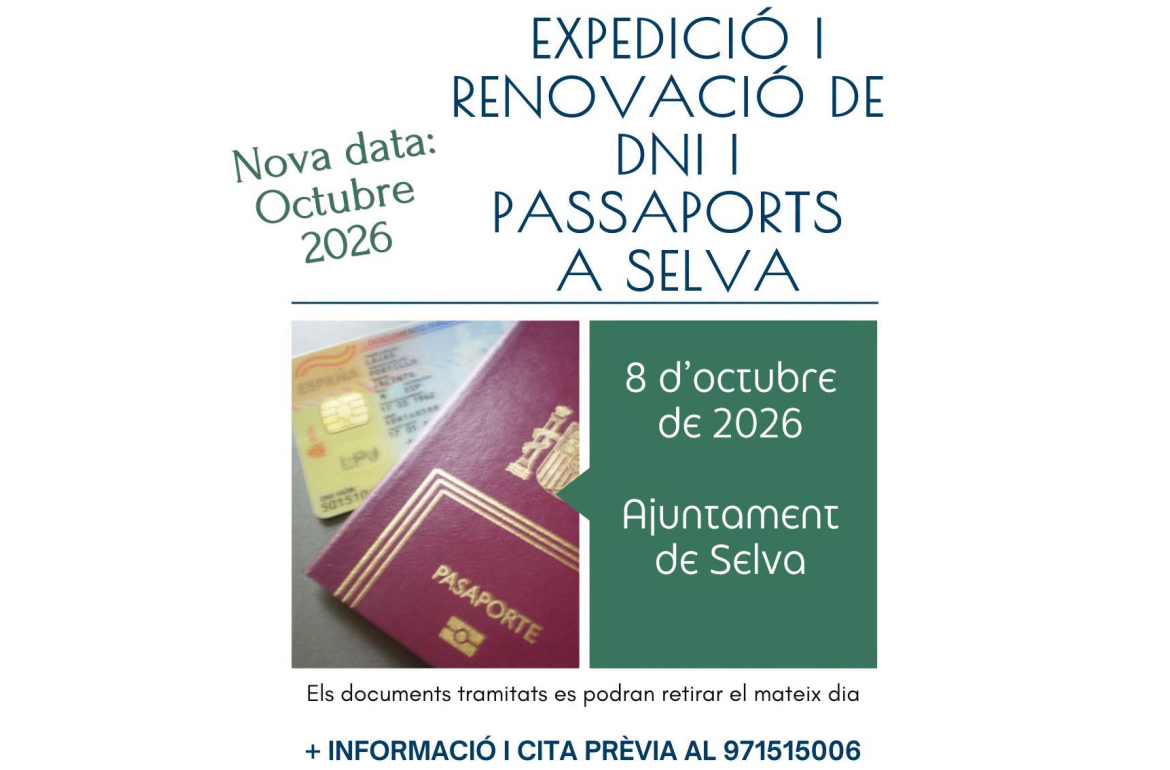 Portada Expedició i renovació de DNI i Passaports a Selva - 8 d'octubre 2026