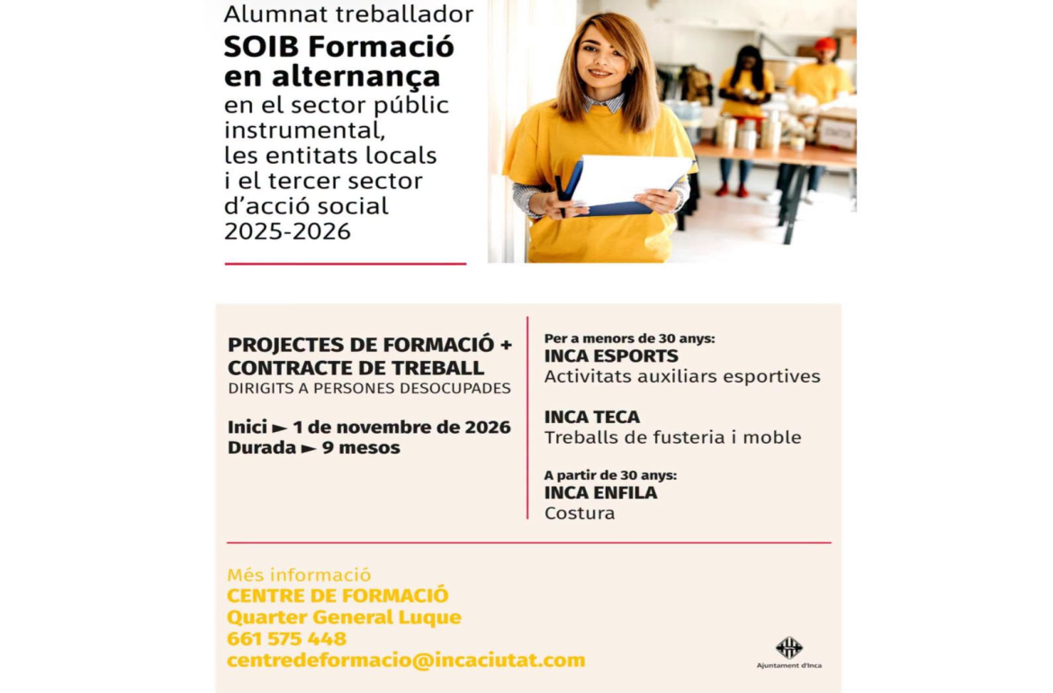 Portada Oportunitats de formació + contracte de treball a Inca