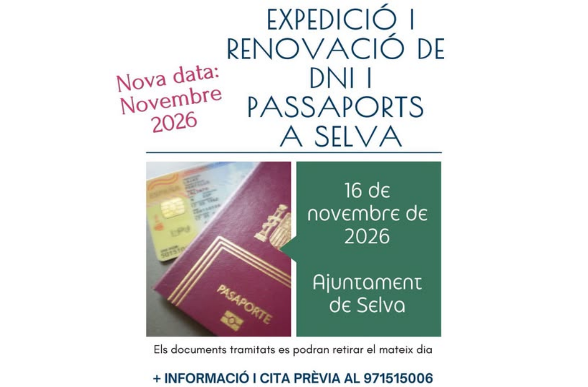 Portada Expedició i renovació de DNI i Passaports a Selva - 16 de novembre 2026