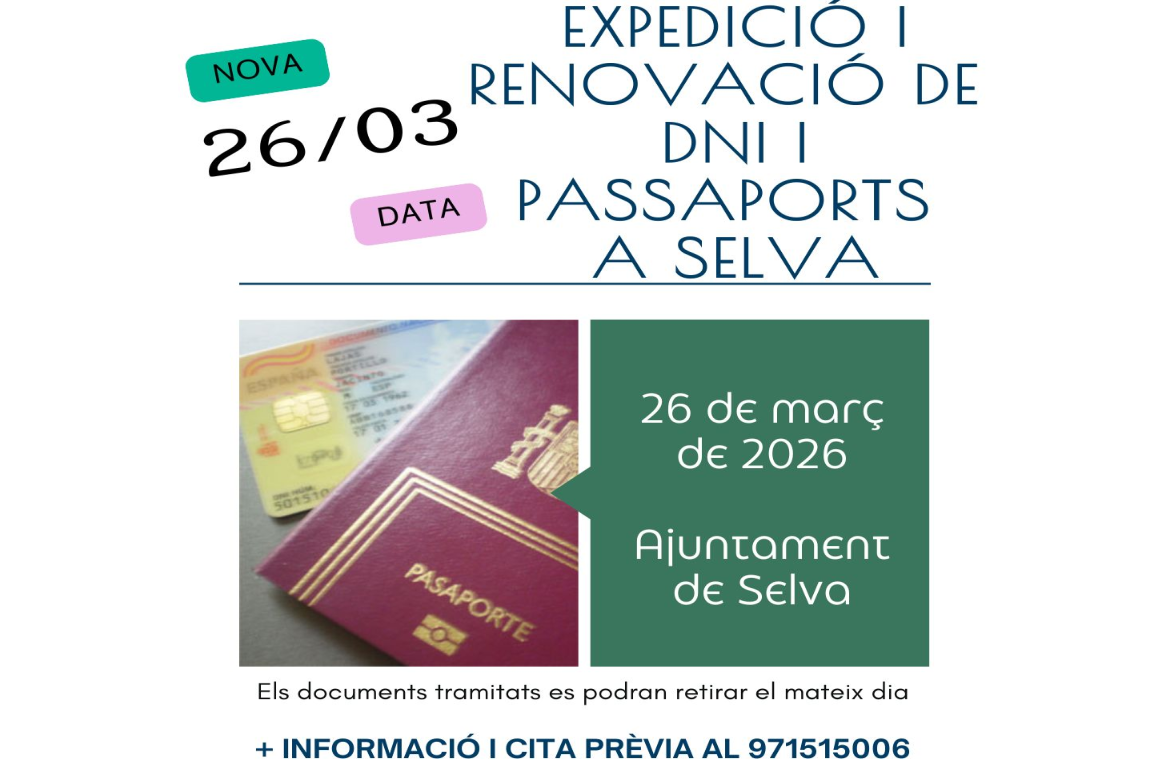 Portada Expedició i renovació de DNI i Passaports a Selva - 26 de març 2026
