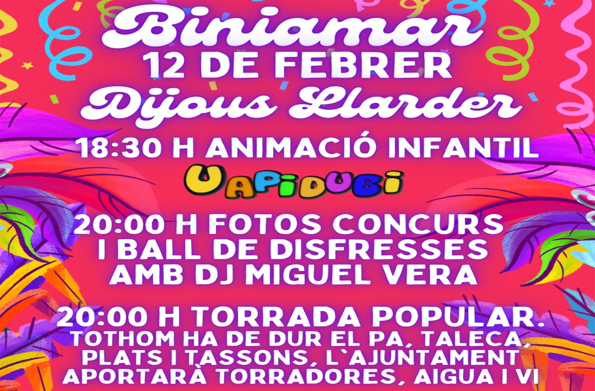 Portada Dijous Llarder - Carnaval a Biniamar 2026