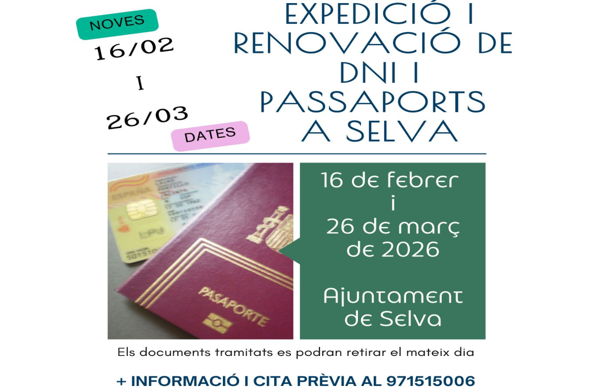 Portada Expedició i renovació de DNI i Passaports a Selva - Noves dates