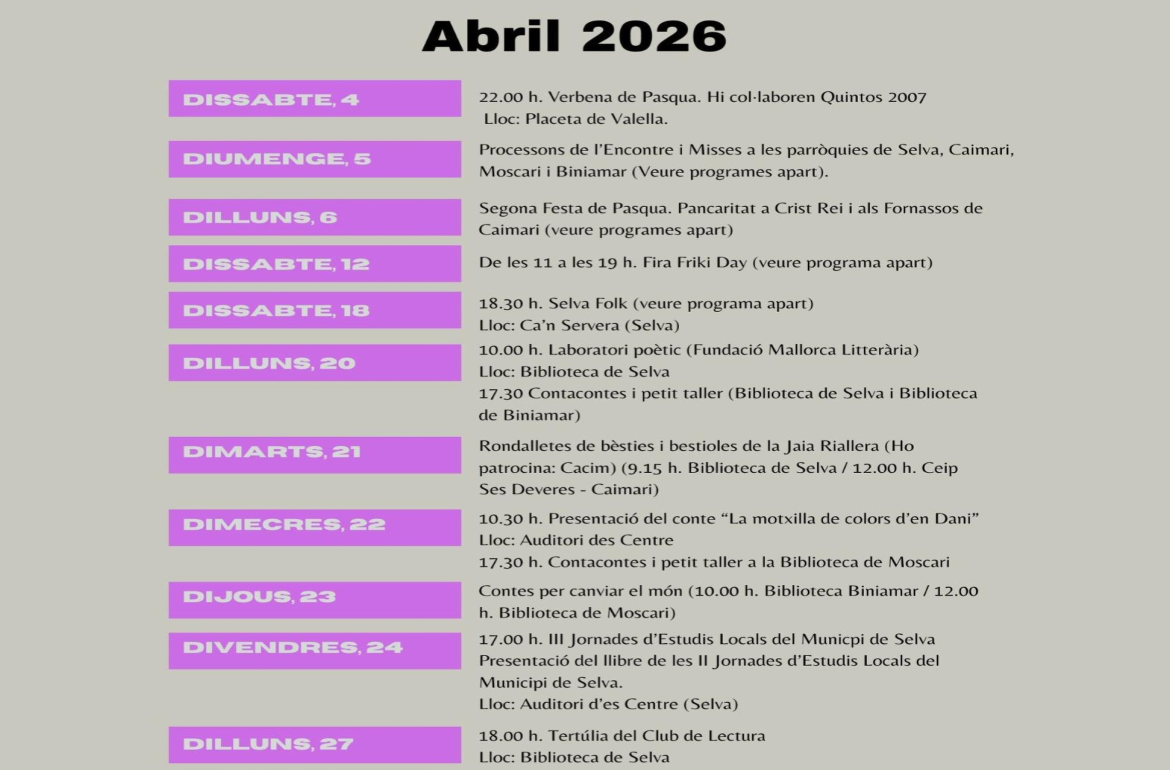 Portada Agenda Abril 2026 - Selva