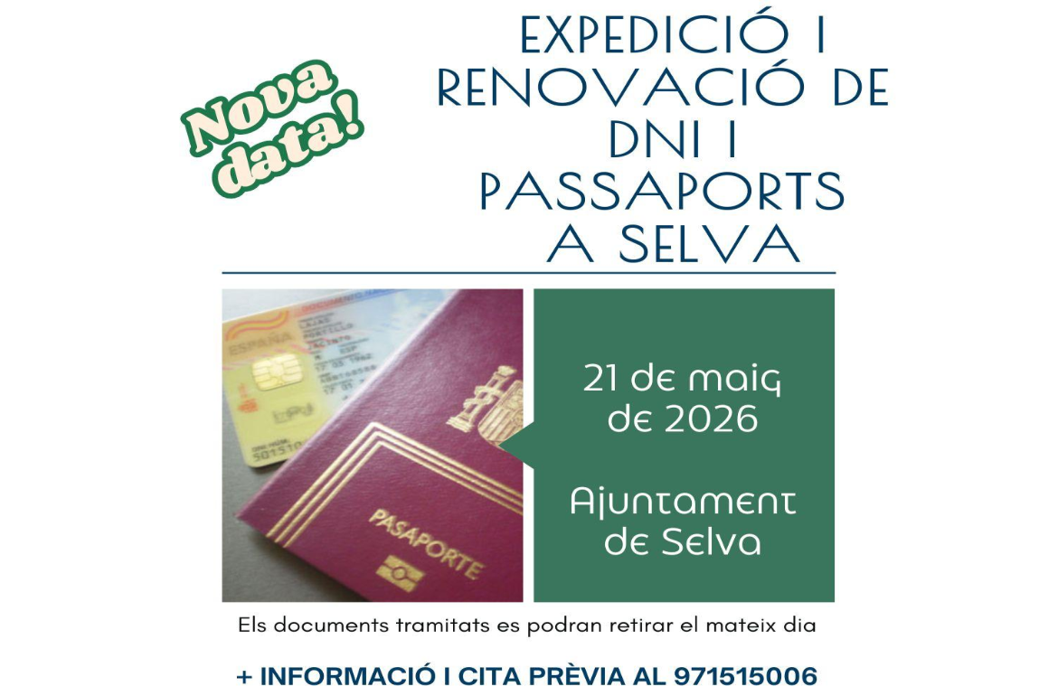 Portada Expedició i renovació de DNI i Passaports a Selva - 21 de maig 2026