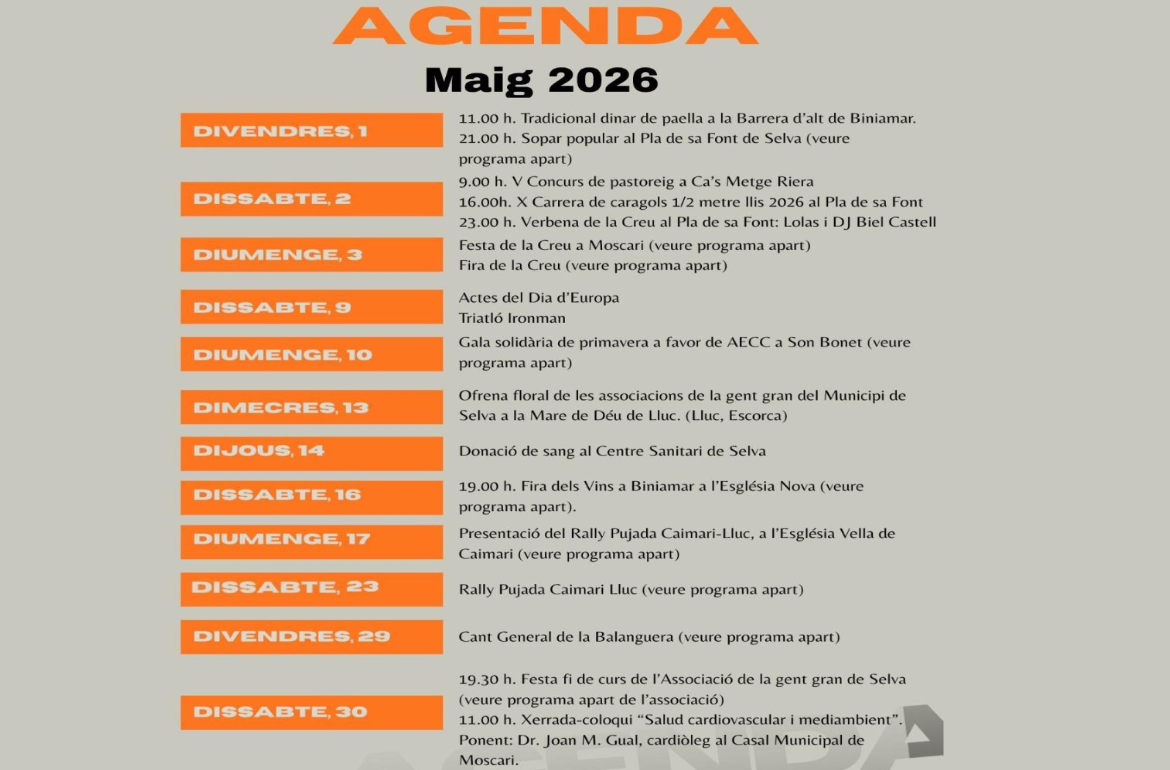Portada Agenda Maig 2026 - Selva