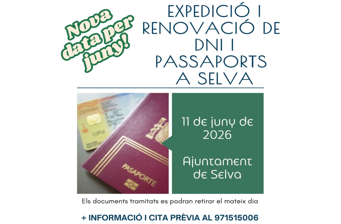 Portada Expedició i renovació de DNI i Passaports a Selva - 11 de juny 2026
