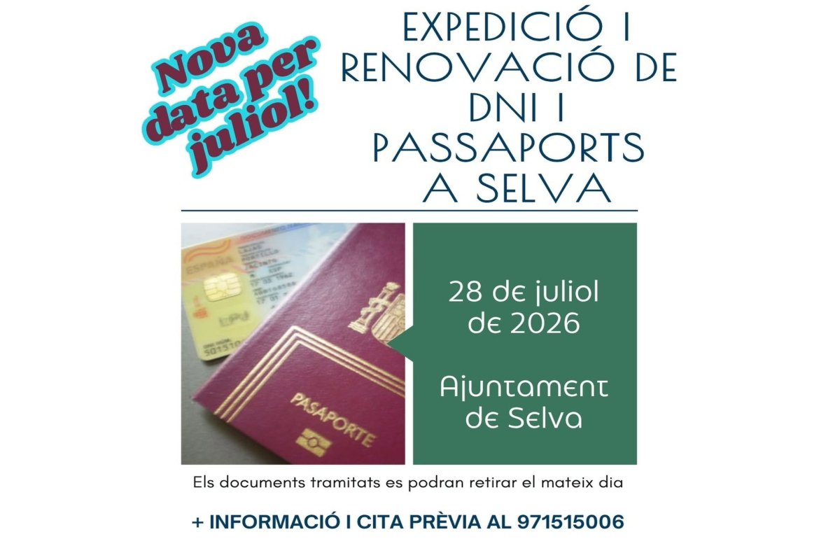 Portada Expedició i renovació de DNI i Passaports a Selva - 28 de juliol 2026