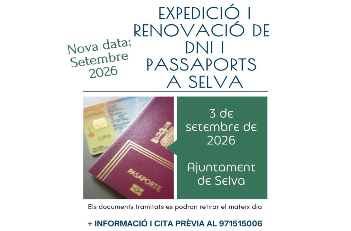 Portada Expedició i renovació de DNI i Passaports a Selva - 3 de setembre 2026