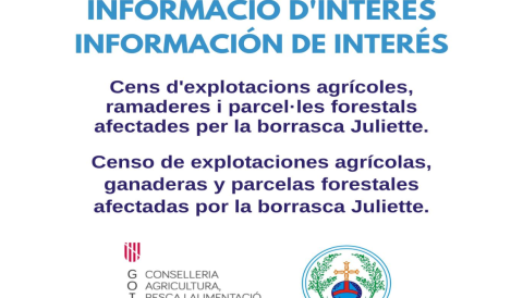 Portada Cens d'explotacions agrícoles, ramaderes i parcel·les forestals afectades per la borrasca Juliette
