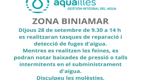 Portada Informació Aquailles zona Biniamar