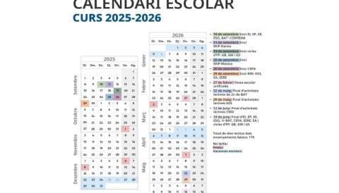 Portada Calendari escolar 2025-26