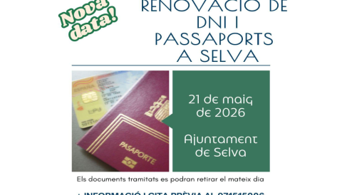 Portada Expedició i renovació de DNI i Passaports a Selva - 21 de maig 2026