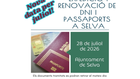 Portada Expedició i renovació de DNI i Passaports a Selva - 28 de juliol 2026