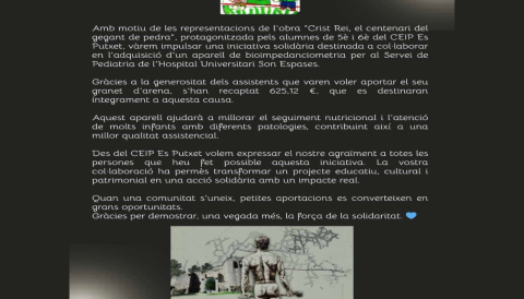 Portada Iniciativa solidària destinada a col·laborar en l'adquisició d'un aparell de bio impedanciometria