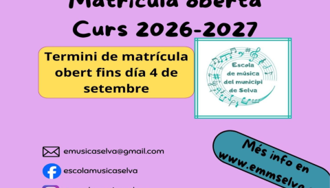 Portada Matricula oberta Curs 2026-27 - Escola de Música