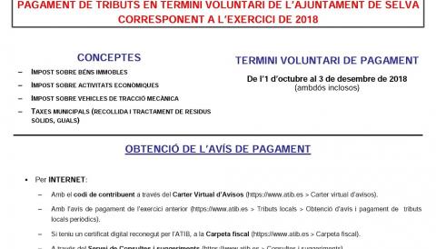 Pagament de tributs en termini voluntàri de l'Ajuntament de Selva corresponent a l'exercici 2018.